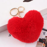 4 Pcs Heart Shape Pompons Keychain Ornaments Plush Holder Pendants Ball Chains