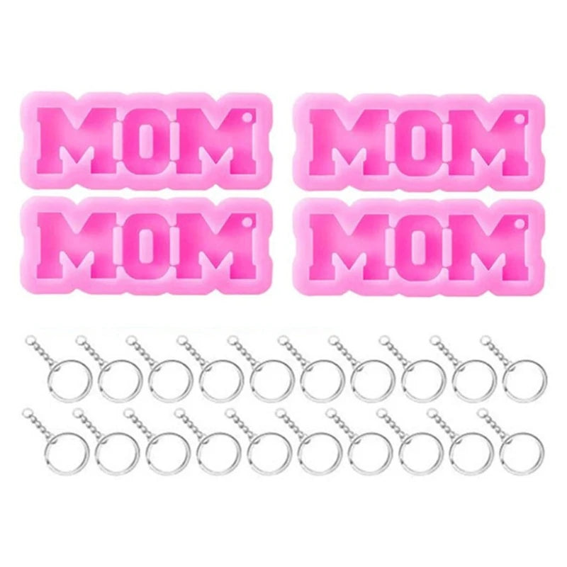 4 Pcs Resin Keychain Molds MOM Shape DIY Gift Jewelry Crafts X4YA