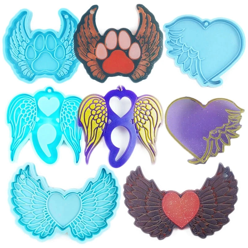 4 Pcs Angel Wings Keychain Epoxy Resin Mold DIY Ornament Pendant Jewelry