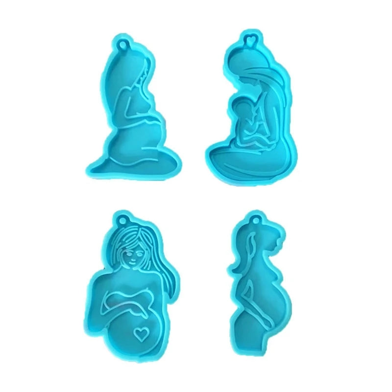 4 Pcs Silicone Resin Molds for Pregnant Women Baby Keychains