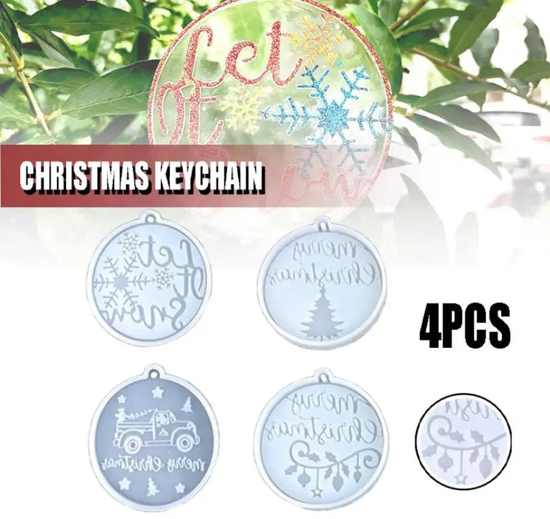 4 Pcs Silicone Keychain Resin Casting Mold Christmas Tree Hanging Jewelry