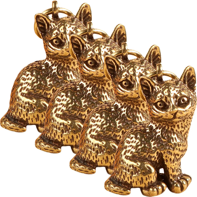 Brass Cat Charms Pendant Keychain Set Retro Animal Decor Craft