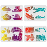 4 Pcs Vehicles Stencil for Painting Baby Toy Reusable DIY Art and Craft Stencils