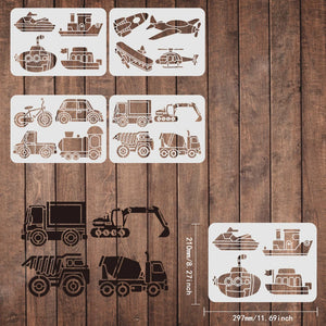 4 Pcs Vehicles Stencil for Painting Baby Toy Reusable DIY Art and Craft Stencils