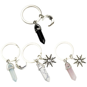 4 Pcs Vintage Keychain Fob with Moon Charm Couple Ring Keychains