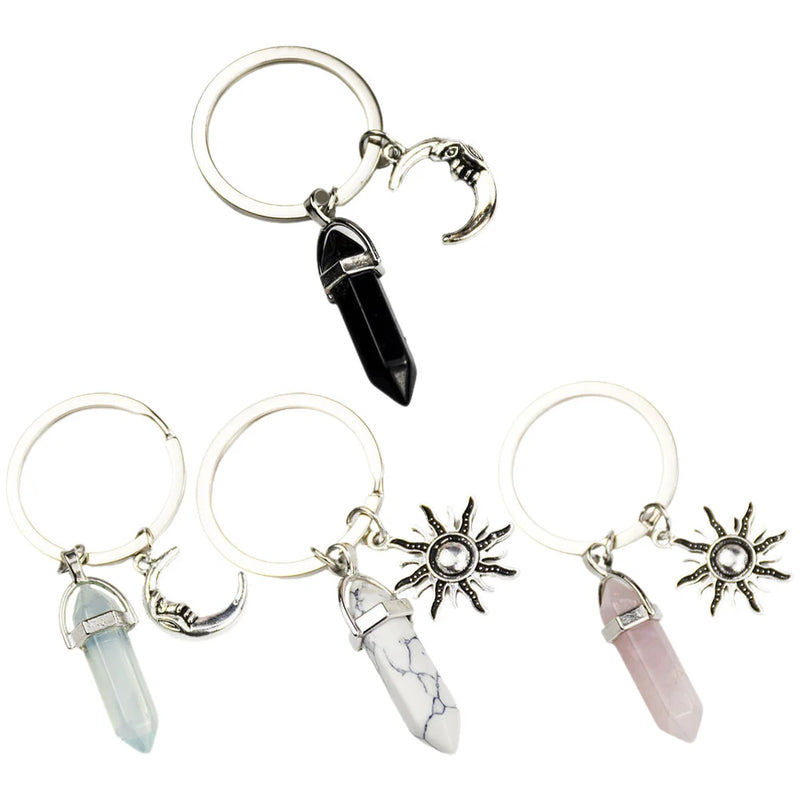 4 Pcs Vintage Keychain Fob with Moon Charm Couple Ring Keychains