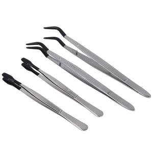 4 Pcs Rubber Tip Tweezers Set 12/15cm Craft Lab Industrial Hobby Pliers Jewelry