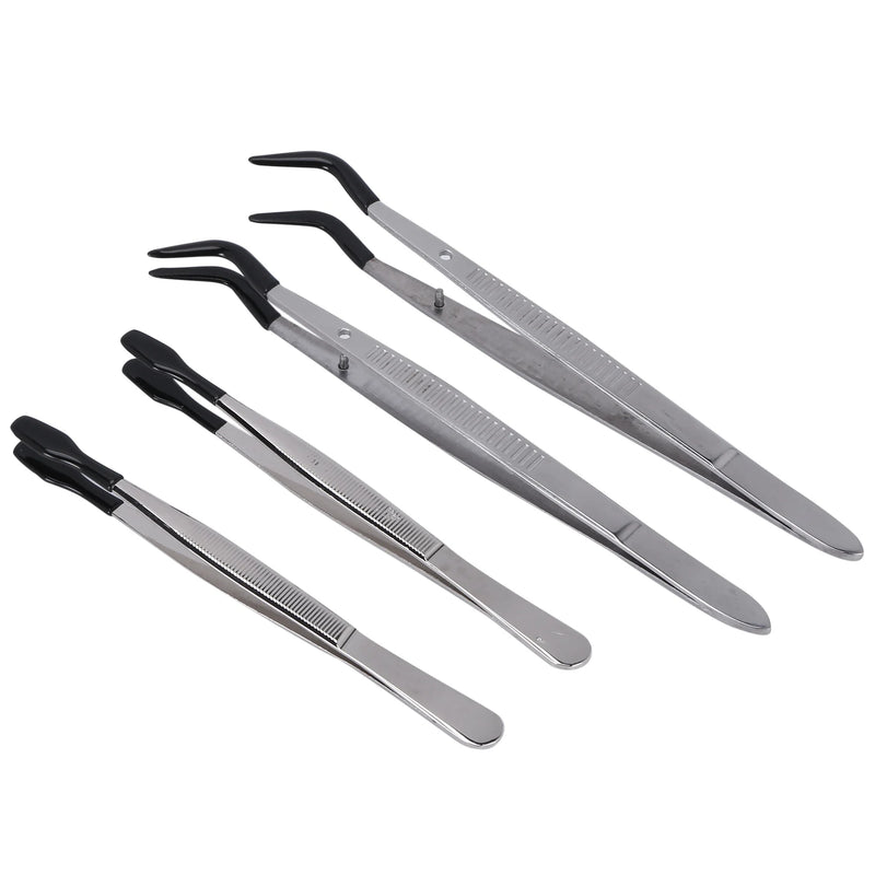 4 Pcs Rubber Tip Tweezers Set 12/15cm Craft Lab Industrial Hobby Pliers Jewelry