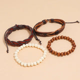 Weave Charm Wrap Leather Wood Beads Bracelets Set