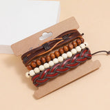 Weave Charm Wrap Leather Wood Beads Bracelets Set