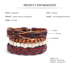 Weave Charm Wrap Leather Wood Beads Bracelets Set