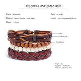 Weave Charm Wrap Leather Wood Beads Bracelets Set
