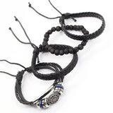 4 Pcs Men Leather Bracelets Women Beads Charm Gift Jewelry