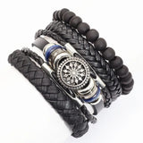4 Pcs Men Leather Bracelets Women Beads Charm Gift Jewelry
