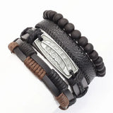4 Pcs Men Leather Bracelets Women Beads Charm Gift Jewelry