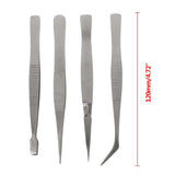 4 Pcs Stainless Steel Tweezers Set Beauty Nail Art Jewelry Crafts Tools