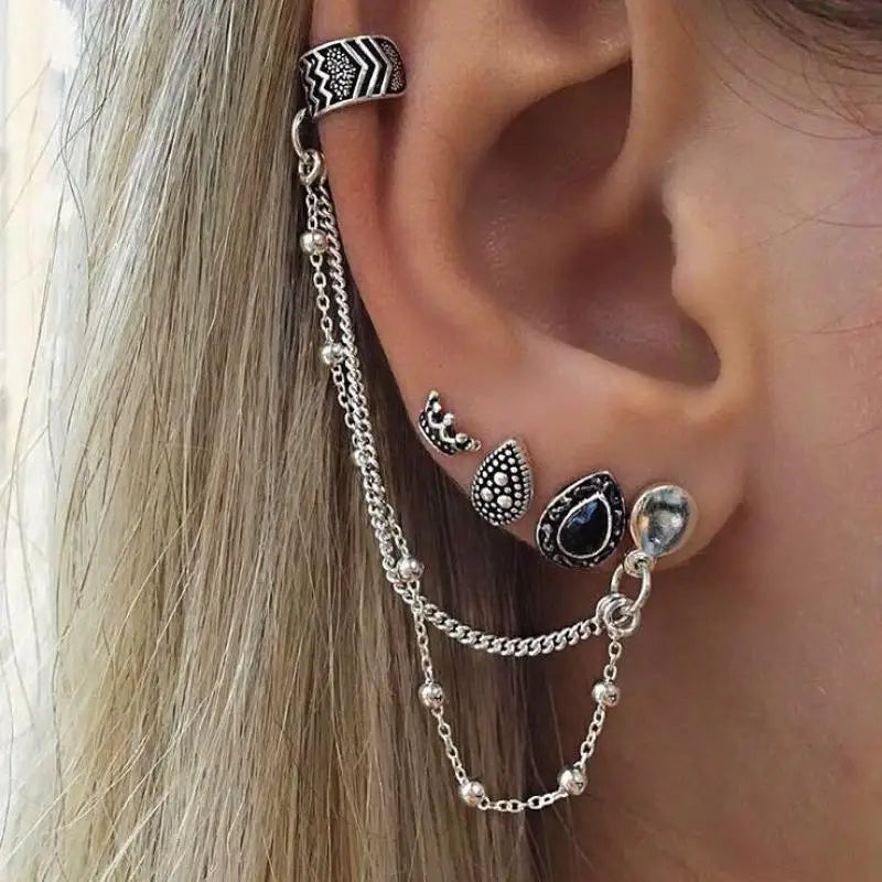 4 Pcs/set Women Rock Punk Clip Earrings Oorbellen Retro Earring Ear Cuff Wrap