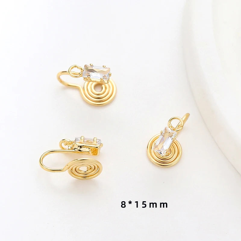 Copper Plated Zircon Clip Earrings with Lifting Lug - DIY Jewelry Accessory