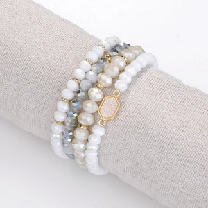 4-Piece Faceted Stone Glass Bead Bracelet Set