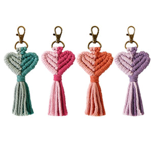 4 Mini Macrame Keychains Tassel Bag Charms Boho Handcrafted Accessory