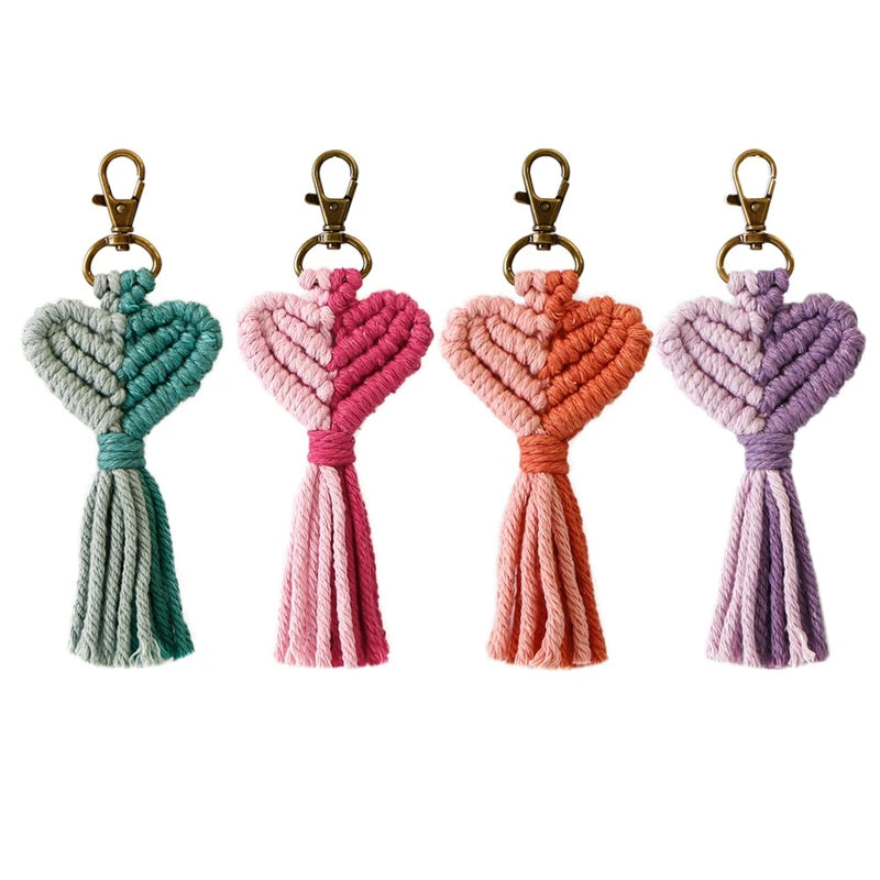4 Mini Macrame Keychains Tassel Bag Charms Boho Handcrafted Accessory