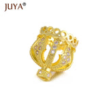 4pcs Copper Micro Pave Zircon 13mm Crown Beads Tassel Caps DIY Earrings