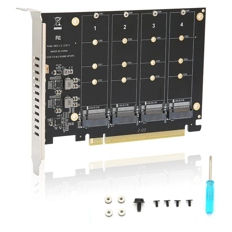 4 Port M.2 NVMe SSD to PCIE X16M Key Converter Expansion Card