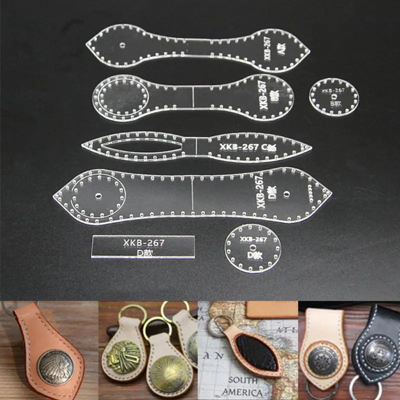 4 Shapes Leather Template Acrylic Keychain Stencil Set DIY Craft Tools