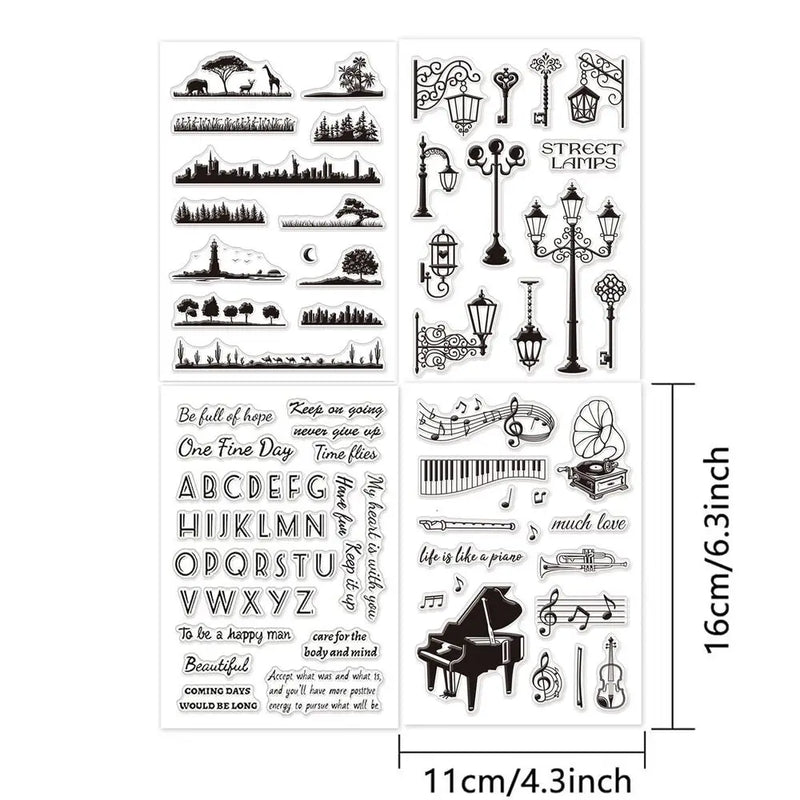 4 Mixed Theme TPR Clear Stamps Set with Acrylic Board