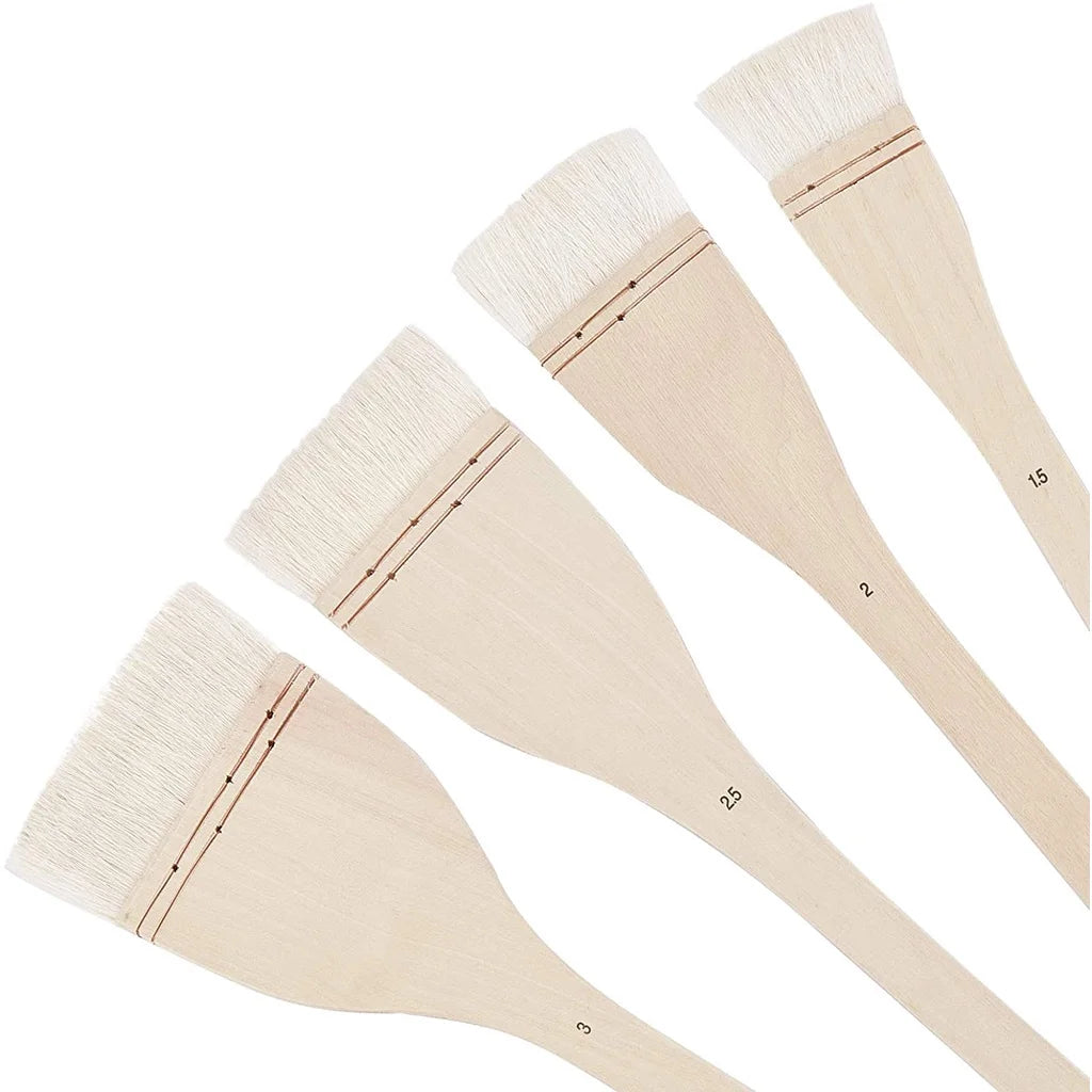 4 Size Flat Hake Sheep Hair Wash Brush Set for Watercolor & Pottery Painting