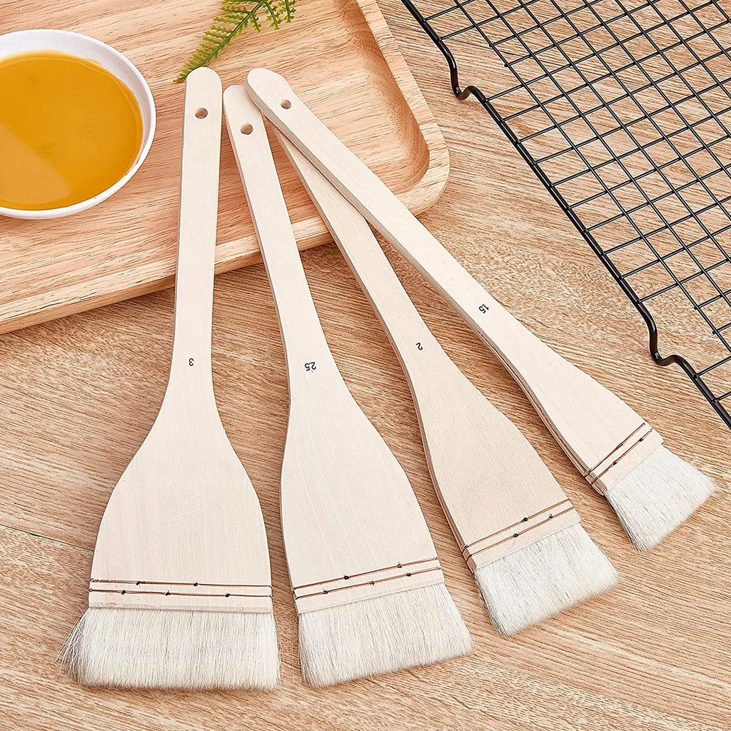 4 Size Flat Hake Sheep Hair Wash Brush Set for Watercolor & Pottery Painting