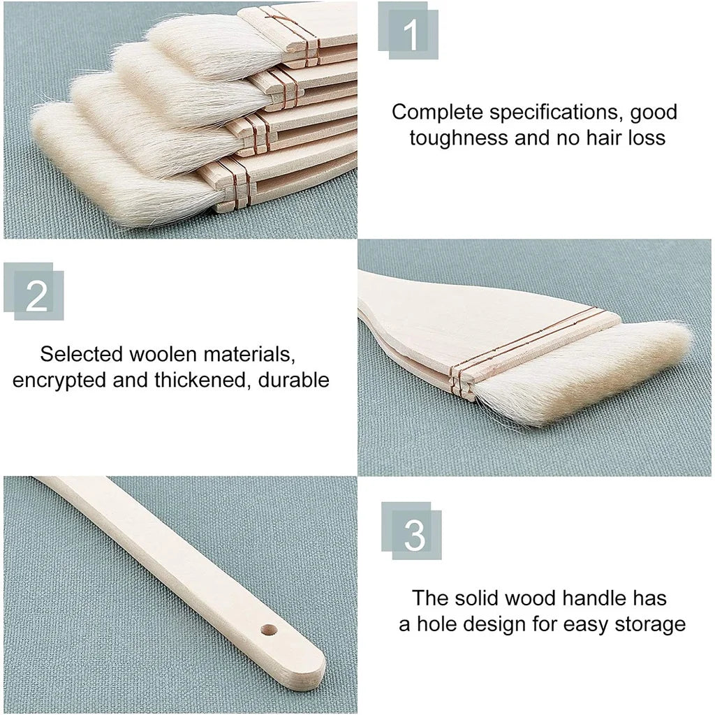 4 Size Flat Hake Sheep Hair Wash Brush Set for Watercolor & Pottery Painting