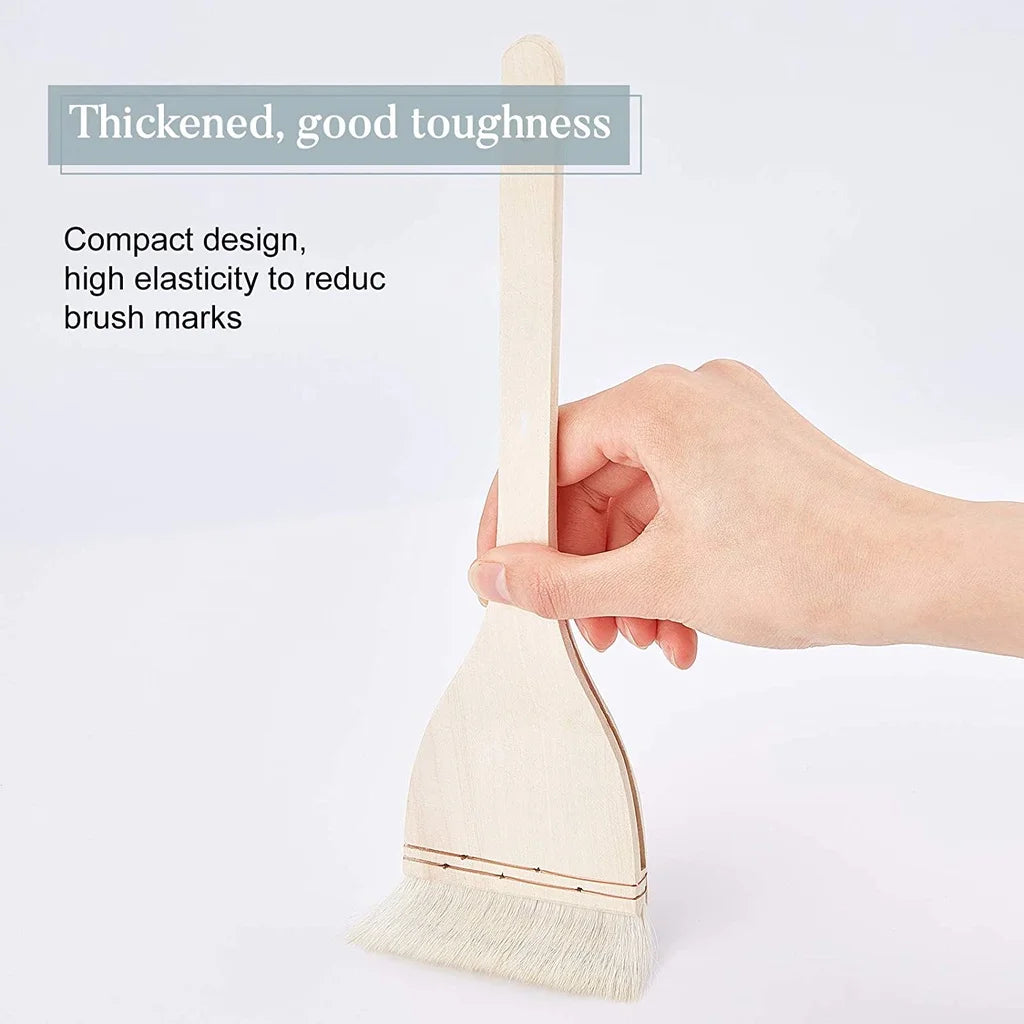4 Size Flat Hake Sheep Hair Wash Brush Set for Watercolor & Pottery Painting