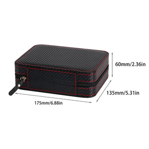 4 Slots Carbon Fibre Watch Box Bag Display Zipper Case Storage Holder PU