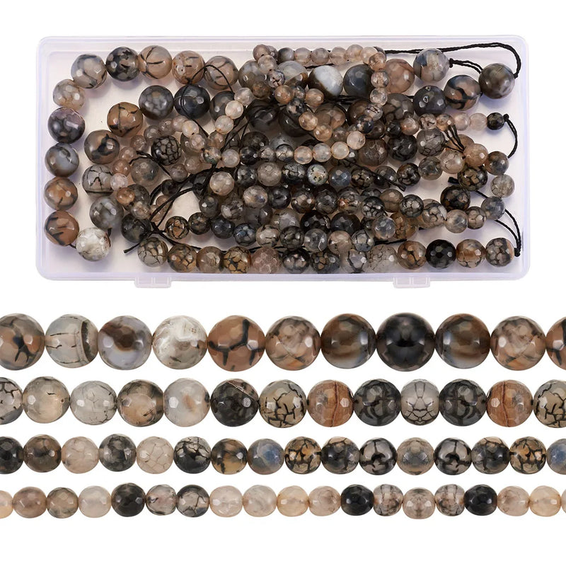 Natural Dragon Veins Agate Bead Strands Round Faceted Dyed & Heated