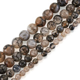 Natural Dragon Veins Agate Bead Strands Round Faceted Dyed & Heated