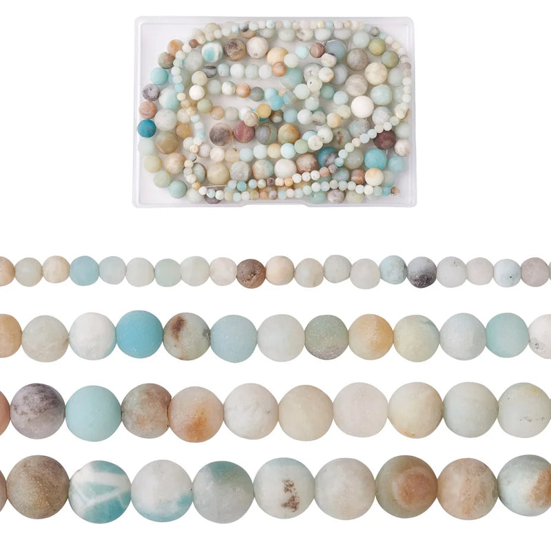 4 Strands Natural Frosted Flower Amazonite Beads