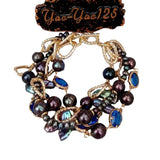 4 Strand Biwa Pearl Crystal Bracelet 8''