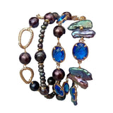 4 Strand Biwa Pearl Crystal Bracelet 8''