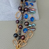 4 Strand Biwa Pearl Crystal Bracelet 8''