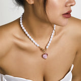 Baroque Pearl Necklace Egirl Heart Pendant Party Jewelry