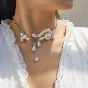 Baroque Pearl Necklace Egirl Heart Pendant Party Jewelry