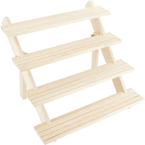 4-Tier Wooden Display Stand Riser Earring Ring Holder Unfinished Wood