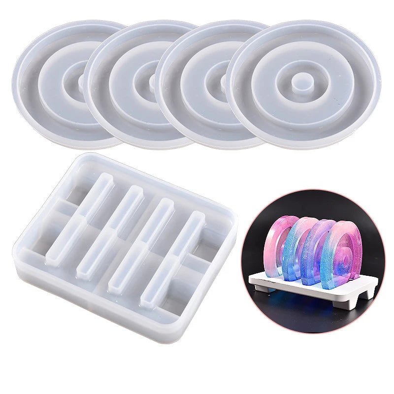 Classical Round Coaster Kits Crystal Epoxy Resin Mold With Storage Tray DIY Gift