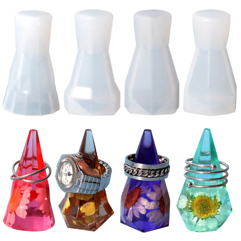 Crystal Epoxy Resin Pyramid Style Jewelry Holder Silicone Mold
