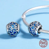 925 Sterling Silver Crystal Stars Beads Bangle Bracelet Charm Jewelry DIY