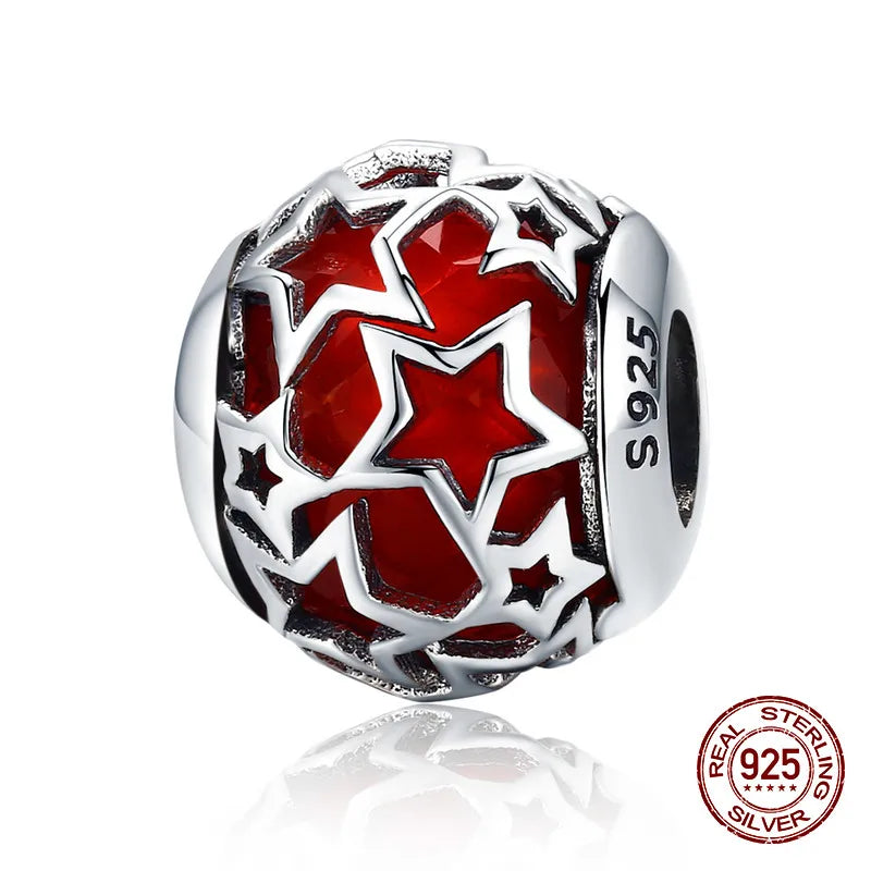 925 Sterling Silver Crystal Stars Beads Bangle Bracelet Charm Jewelry DIY