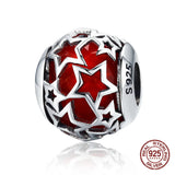 925 Sterling Silver Crystal Stars Beads Bangle Bracelet Charm Jewelry DIY