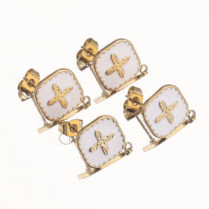 4 pcs Gold-Plate Enamel Stainless Steel Earring Posts with Loop Cross