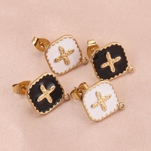 4 pcs Gold-Plate Enamel Stainless Steel Earring Posts with Loop Cross